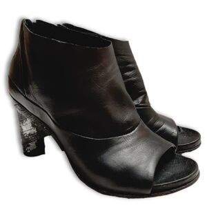 AS98 Italy Elegant Peep-Toe Ankle Boots Wrapped Heel Leather Black Sz 6.5 / 37